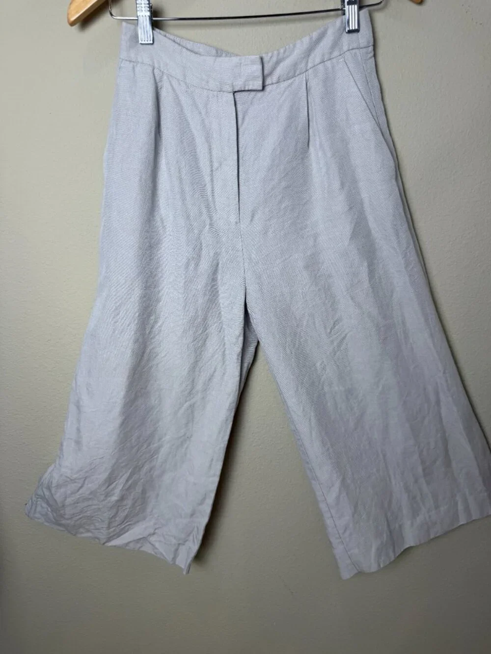 MANGO Suit Cropped Khaki Tan Linen Blend Trousers Pants Size 2